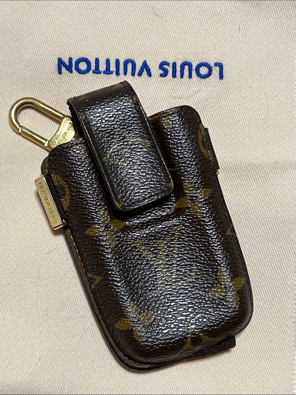 Louis Vuitton Monogram Canvas Phone Holster with Gold Hardware